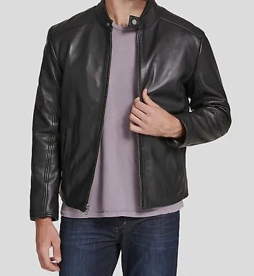 $596 Marc New York Men's Black Genuine Leather Zip-Front Moto Coat Jacket Size S • $190.78