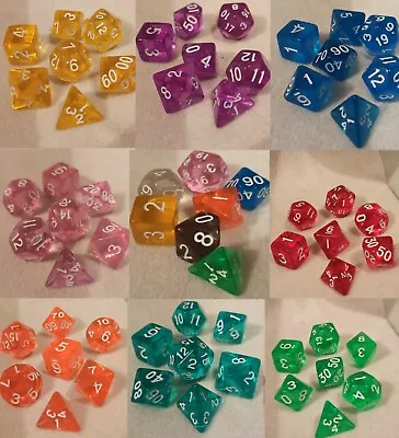 TRANSPARENT Pathfinder Dungeons & Dragon D&D RPG Game Dice D4 D6 D8 D10 D12 D20 • £2