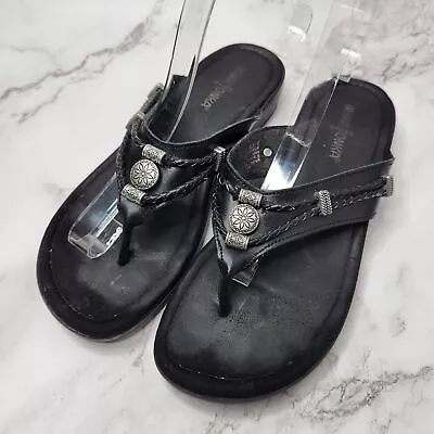 Minnetonka Leather Silverthorn Black Western Slip On Flip Flop Sandals Women's 8 • $19.99