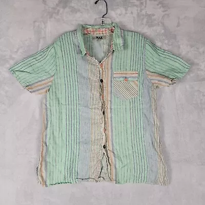 Flax Linen Shirt Mens Small Striped Color Block Button Up Tunic • $29.99