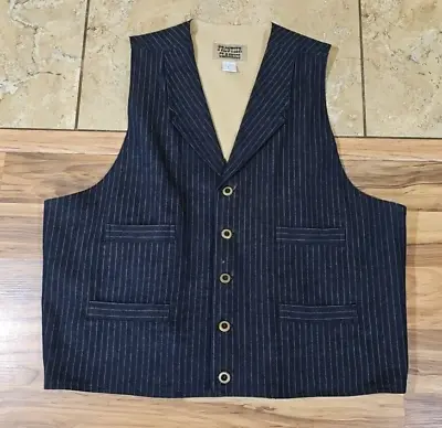 Frontier Classics Denim Pin Striped Dark Blue Button Up Vest XL Buckle Back • $34.99