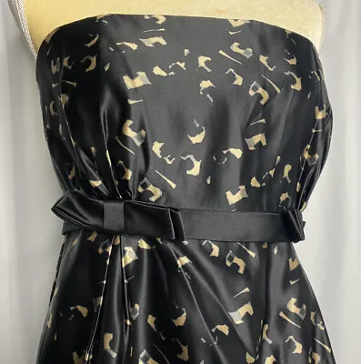 12 Milly NY New York Silk Strapless Made In USA Black Gold Silver Dress Original • $49.95