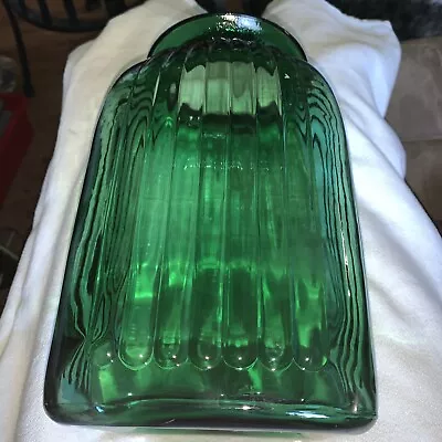 Vintage Art Glass Vase ART DECO Ribbed Textured Green Glass Vase • $50