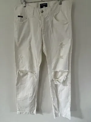 DOLCE & GABBANA D & G Beige Distressed Vintage Jeans Pants Size 48 Women • $38