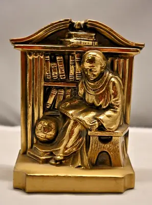 Vtg USA Philadelphia Manufacturing PM Solid Brass Bookend Monk Scholar • $39