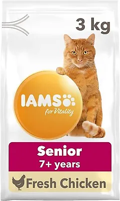 IAMS Complete Dry Cat Food For Senior 7+ Cats With Chicken 3 Kg • £12.95