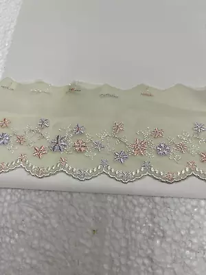 Tulle DOUBLE EDGE Floral Embroidered Lace Trim 8 1/2   Wide LOT NO 70 • $77