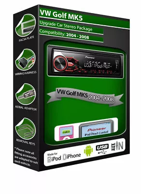 £94.99 • Buy VW Golf MK5 Car Radio, Pioneer Stereo USB AUX IPod IPhone Android Player