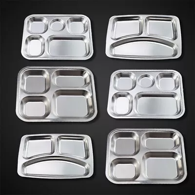 Durable Stainless Steel Trays Divided Dinner Plate Lunch Container Food Tr_`h • $11.78