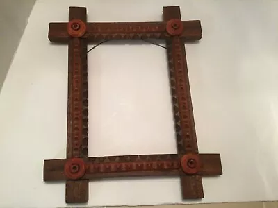 Vintage Tramp Folk Art Hand Carved Wood Picture Frame • $94.95