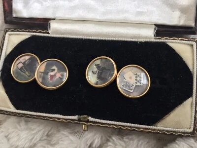 £45 • Buy Pair Old Vintage Gold Gilt  4 Vises Of Man Cufflinks Cards Racing Drink Women