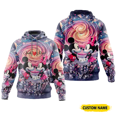 Personalized Mickey And Minnie Mouse Couple In Galaxy 3D Valentine Hoodie Shirt • $45.99