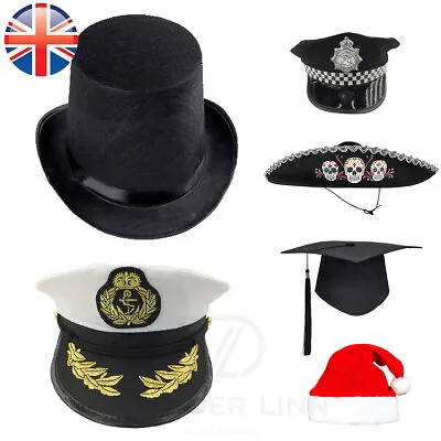 VDL Navy Captain Hat Black Top Hat Graduation Police Officer Sombrero Santa Hat • £2.08