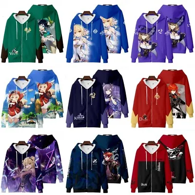 Anime Genshin Impact Klee KeQing Diluc Zip Hoodie Cosplay Costumes Hooded Jacket • $26.49