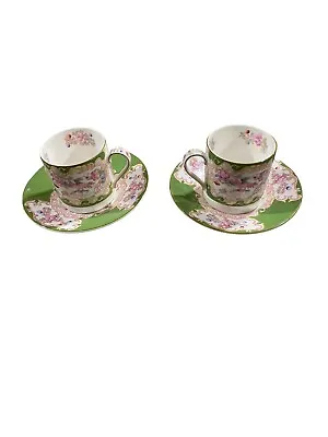 Vintage Minton Green Cockatrice Set Of 2 Demitasse Espresso Cups Saucers #4863 • $69.99