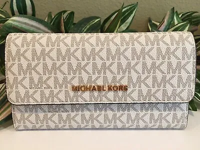 Michael Kors Jet Set Travel Large Trifold Wallet Clutch Vanilla Mk Signature • $69.99