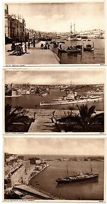 Vintage 3 Malta Grand Harbour Postcards Steamer Warships. Unposted • £5