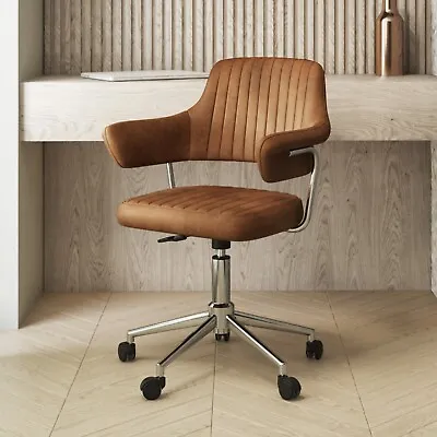 Tan Faux Leather Swivel Office Chair With Arms - Fenix FNX002 • £125.92