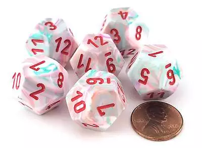 Festive 18mm 12 Sided D12 Chessex Dice 6 Pieces - Pop Art With Red Numbers • $5.19