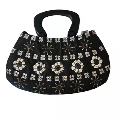 Stacey Designs Vintage Style Woven Floral Beaded Satchel Purse • $18