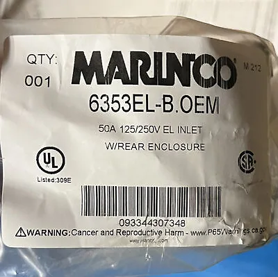 Marinco 6353EL-B Marine 50A 125/250V White Square Single Locking Power Inlet • $30