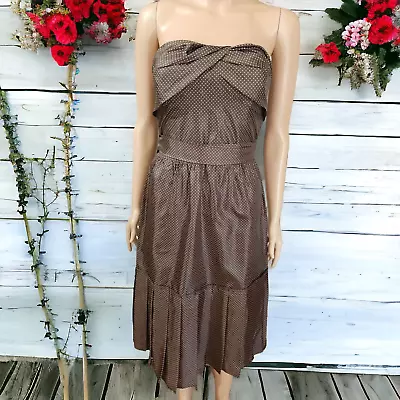 Vintage Women's BCBG Paris Strapless Brown Polka Dot 50s Dress Pleats Size 6 EUC • £33.73