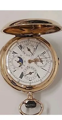 £4999 • Buy 14ct Fine Swiss Quarter Repeating Chronograph Calender Moon Phase Pocket Watch 