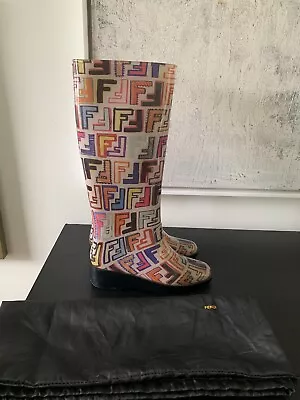 Women's FENDI Multicolor Monogram Logo Rain Boots 35 US 5 • £189.76