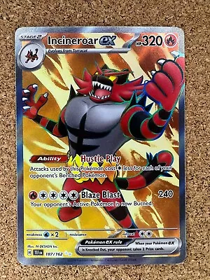 Incineroar Ex 187/162 Temporal Force Full Art Rare Pokemon TCG Card • $7.90