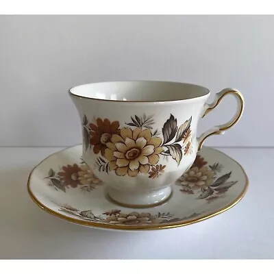 Vintage Queen Anne England Bone China Brown Floral Gold Trim Footed Cup & Saucer • $12.50