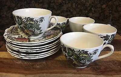 SET Of (13 Pieces) J & G Meakin WELCOME HOME Cups (5) & Saucers (8) England • $33.95