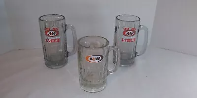 3 A&W AW Root Beer Lot Of 3 Glass Mugs   2 Are 7” 95 Years Tall Dimpled Heavy + • $18