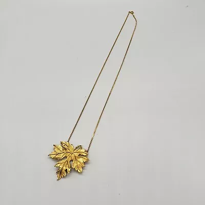 Vintage Gold Tone Leaf Necklace Fall • $9.95