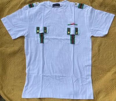 Men's GUCCI White T- Shirt Size L With 2 Pockets & Logo BRAND NEW • $29.99
