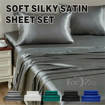 $15.97 • Buy 1800TC Silk Art Satin 4PC Sheet Set Single/KS/Double/Queen/King/SK Size Bed