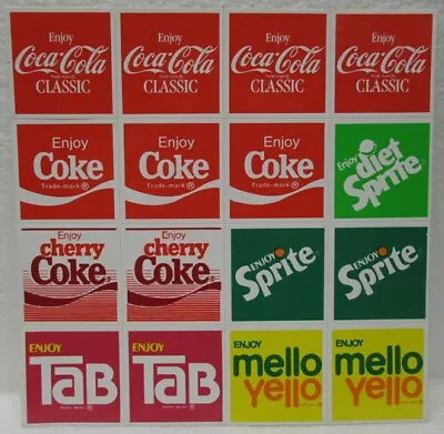 VINTAGE SHEET 16 SMALL COCA COLA 1 5/8  PEEL OFF STICKERS VENDOR Or DISPLAYS • $25