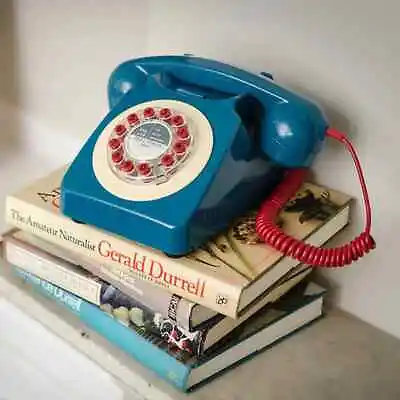 Retro Telephone 746 Petrol Blue By Wild Wolf Landline Red Push Buttons Phone • £29.99