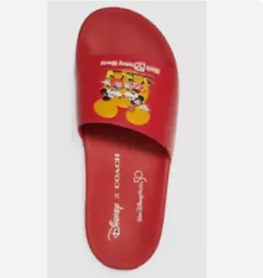 Coach X Disney Mickey Minnie Logo Slide Sandal Electric Red 7 New • $54.99