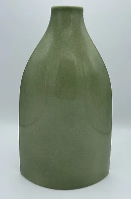 Contemporary Pottery Vase Crackle Glaze Green Decorator's Piece Portuga 13.5 X9  • $14.95
