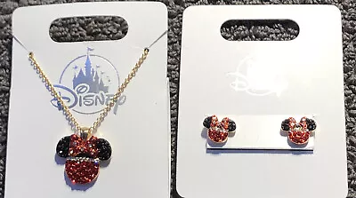 Disney Parks Minnie Mouse Icon Jeweled Necklace And Pierced Earrings • $27.95