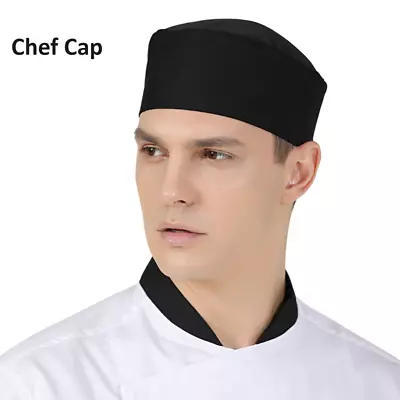 Kitchen Chefs Hat Beanie Skull Cap Headwear Black Poly Cotton Elasticated Round • £3.49