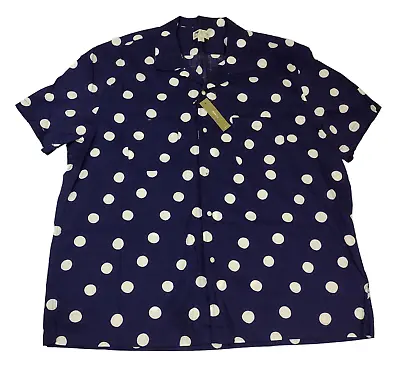 J.Crew Men XXL Shirt - Short Sleeve Slub Cotton Camp-Collar Polka Dot Blue White • $26.24