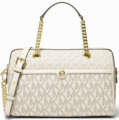 🌞michael Kors Blaire Vanilla Logo Gold Chain Medium Duffle Satchel Bag🌺nwt! • $213.89