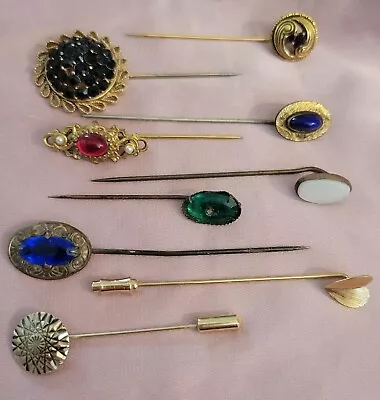 Antique Vintage Ornate Hat Stick Pin Lot Etched Cabochon Art Deco Gold Tone • $29.99