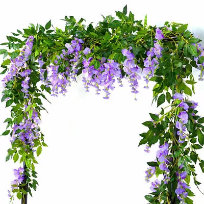 Artificial Fake Hanging Wisteria Silk Flowers Vine Plant Wedding Garden Trailing • £6.99