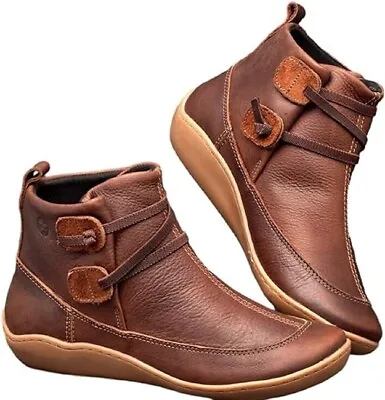 Women'S Vintage Casual Short Ankle Boots Flat HeelComfy • $28.89