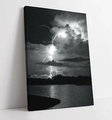 £7.99 • Buy Lightning 6 Canvas Wall Art Float Effect/frame/picture/poster Print- Black White