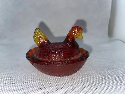 Red/Yellow Slag Glass Chick Mini Hen On Nest Ty • $28.49