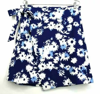 Eci New York Women's Large Blue White Print Bow Side Zip Business Work Skirt • $7.05
