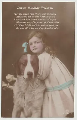 Young Girl With Dog 1915 Birthday RPPC To Ida Baguely Clayton Manchester  778J • £2.99